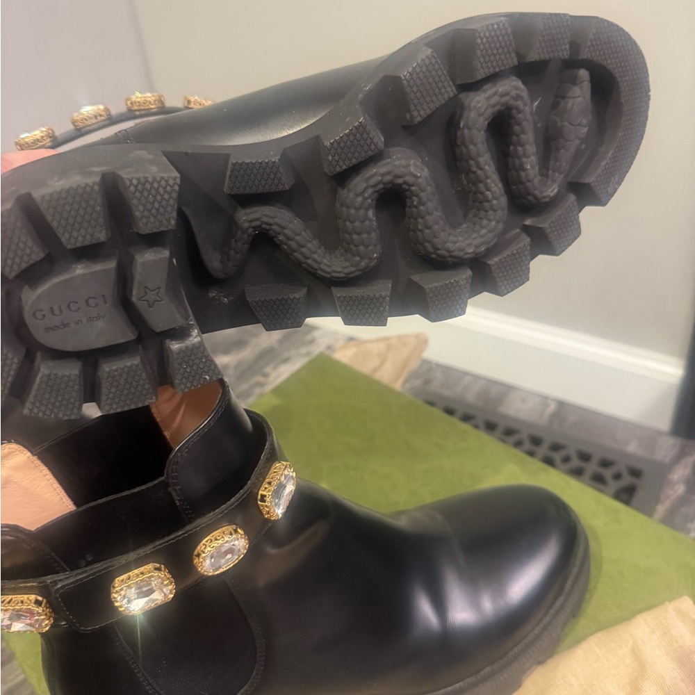 Gucci Black Ankle Boots with Gold Crystal Embellishments - Picture 4 of 6